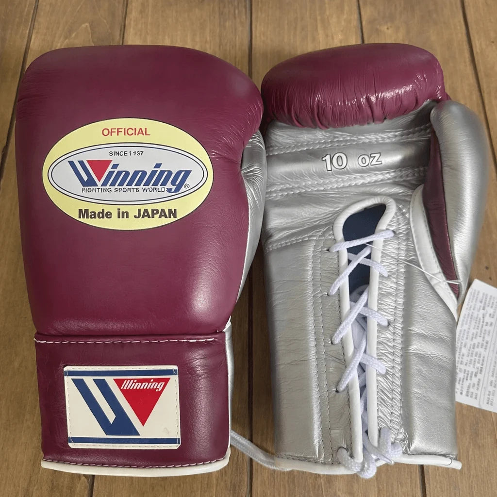 Winning Boxing Gloves Wine/Silver Leather Training Gloves for Boxing