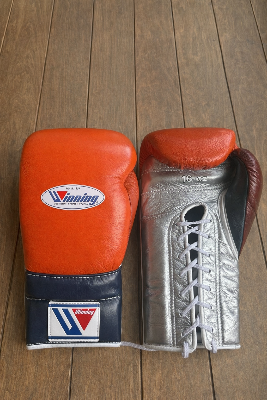 Winning Boxing Gloves Orange/Silver/Blue/Brown Training Gloves with Secure Wrist Strap