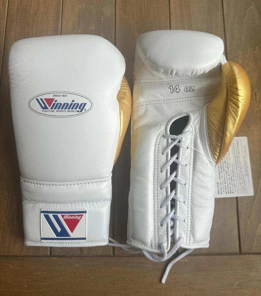 Winning Boxing Gloves White/Gold Curved Leather Gloves for MMA Training