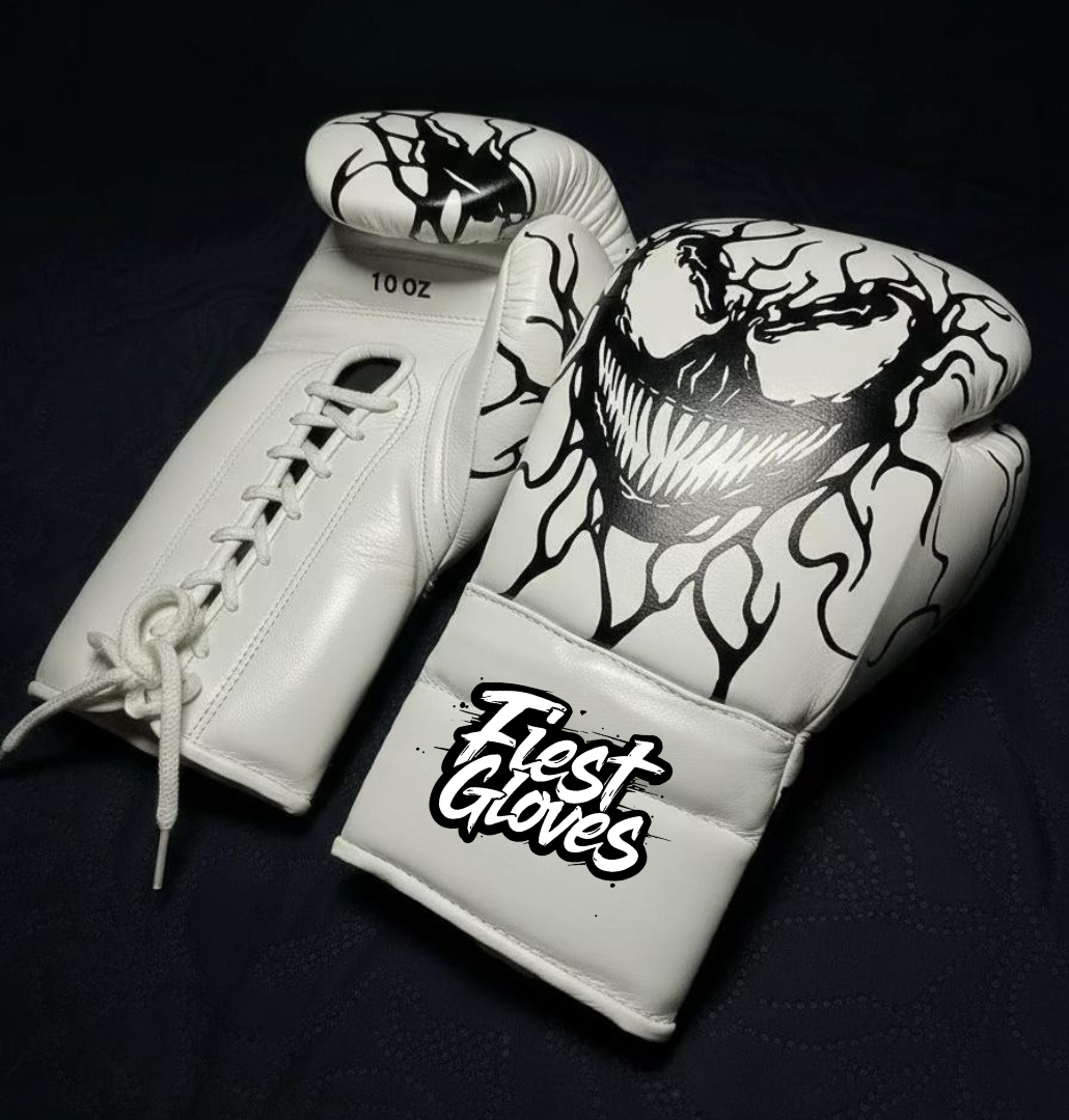 fiest boxing gloves white-black lace up style