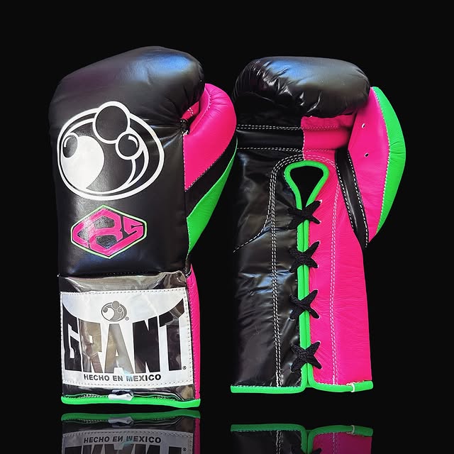 grant boxing gloves black/pink/green front view professional sparring and training gear