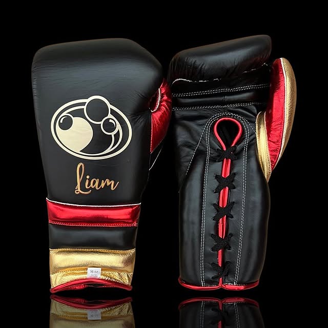 grant boxing gloves black/red/gold front view premium leather fight gear
