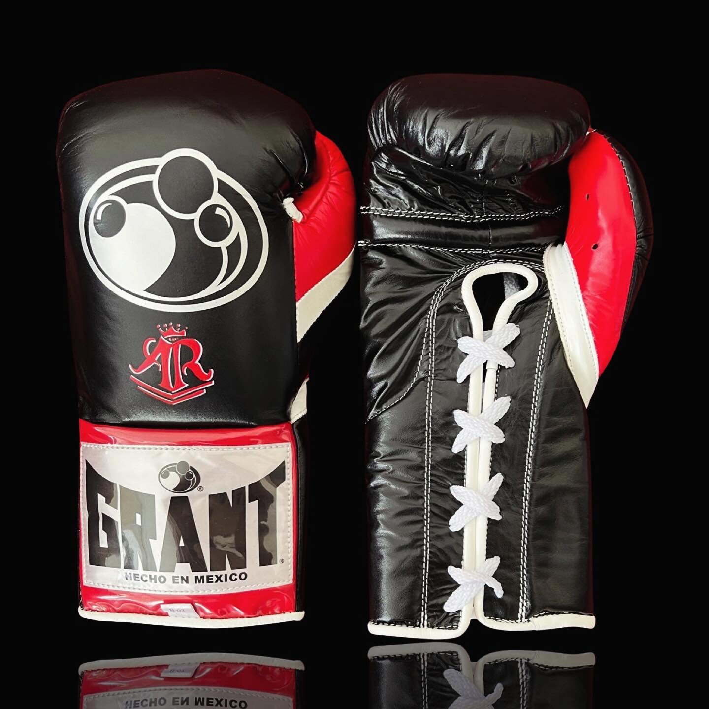 grant boxing gloves black-red-white front view professional sparring and training gear