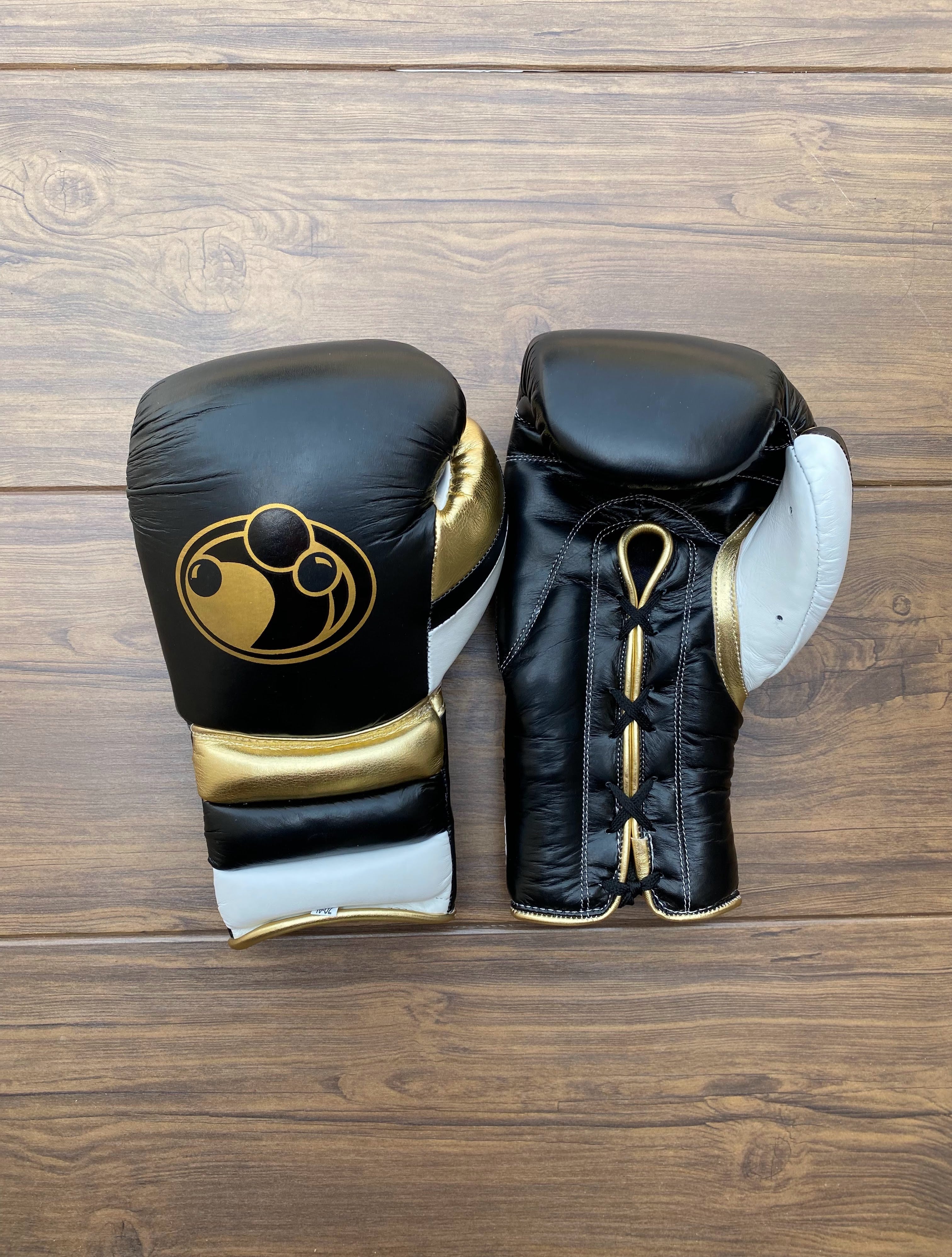 grant boxing gloves black/white/gold front view custom training gloves for boxing