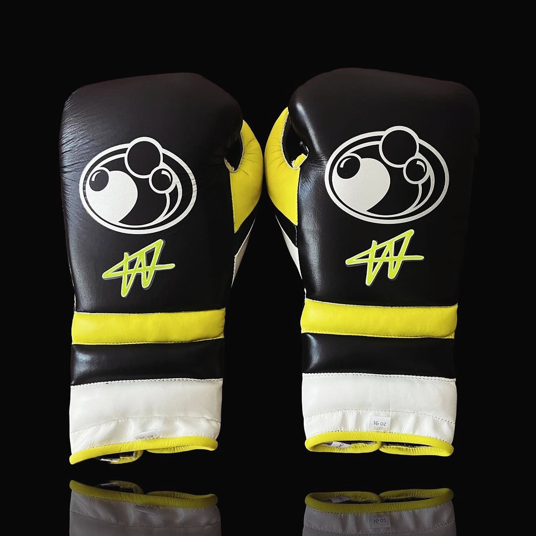 grant boxing gloves black/yellow back view lace up high quality sparring gloves