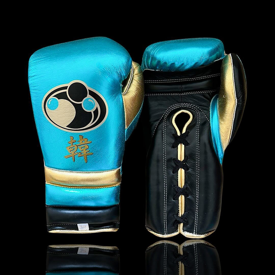 grant boxing gloves blue/black/gold front view premium leather professional training gloves