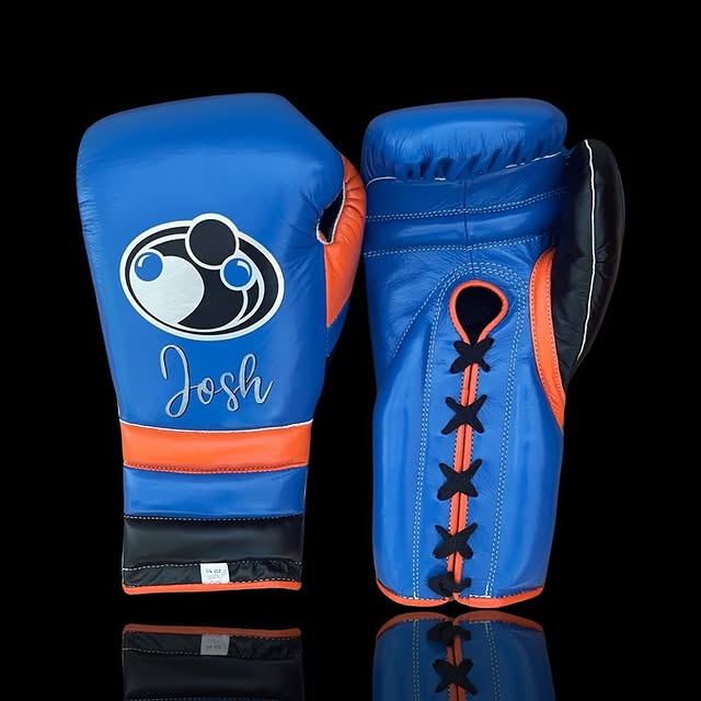 grant boxing gloves blue/black/orange front and back view premium leather professional training gloves