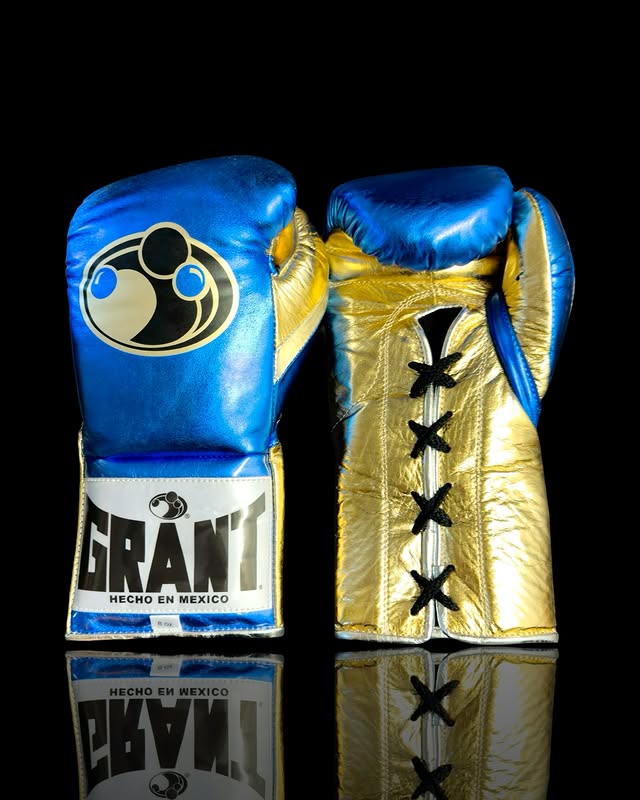 grant boxing gloves blue/gold front view lace up high quality sparring gloves