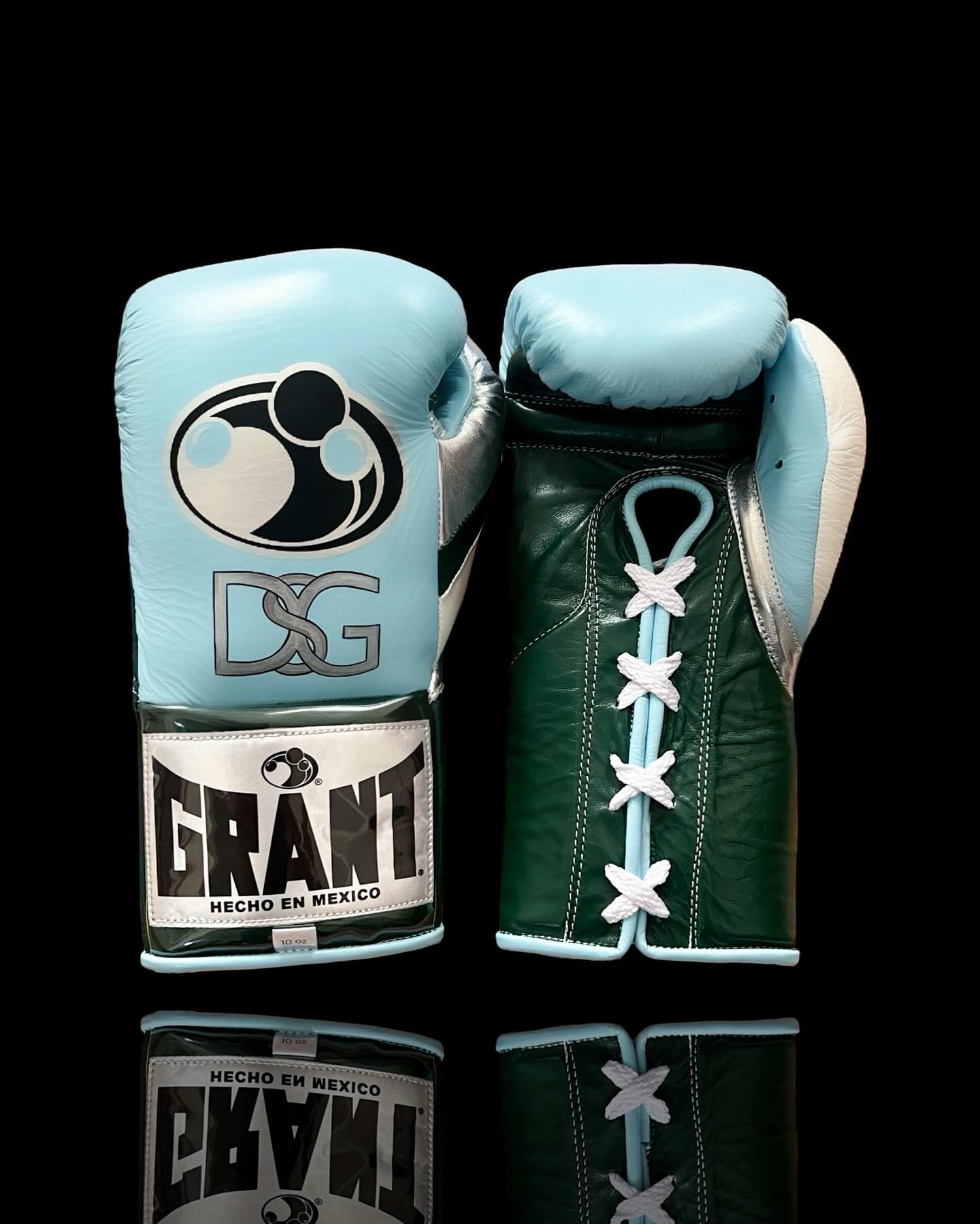 grant boxing gloves blue/green front view professional sparring and training gear