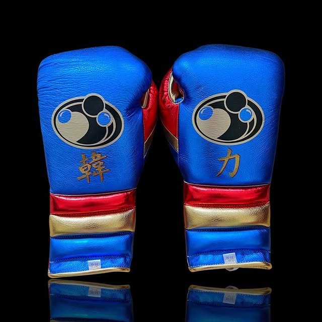 grant boxing gloves blue/red/gold back view high quality lace up boxing gloves