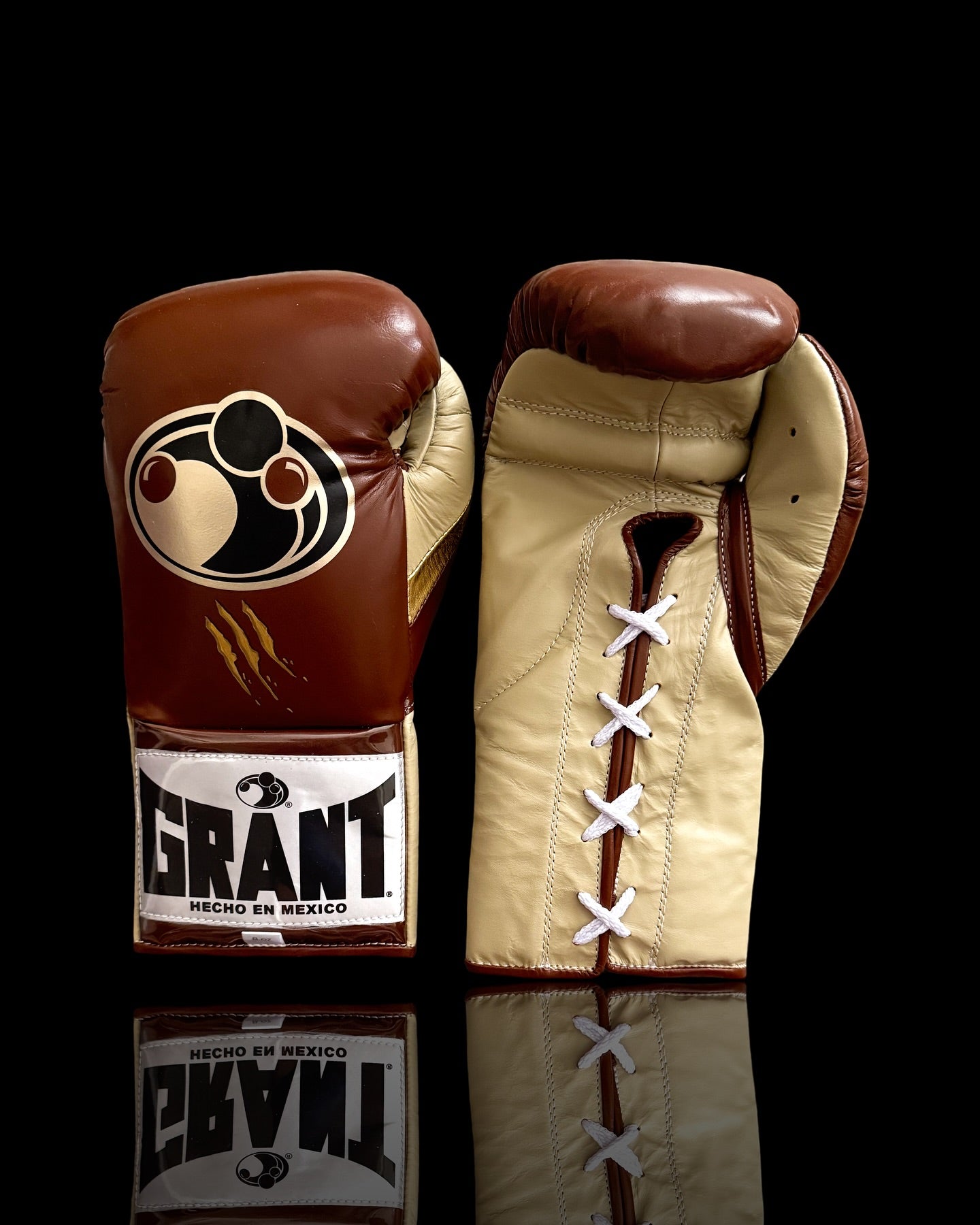 grant boxing gloves brown/beige front view lace up high quality sparring gloves