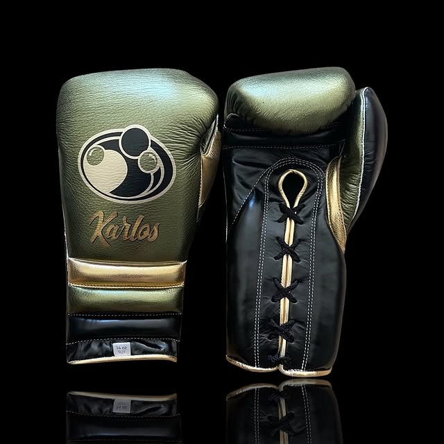 grant boxing gloves green/black/gold front and back view professional sparring and training gear