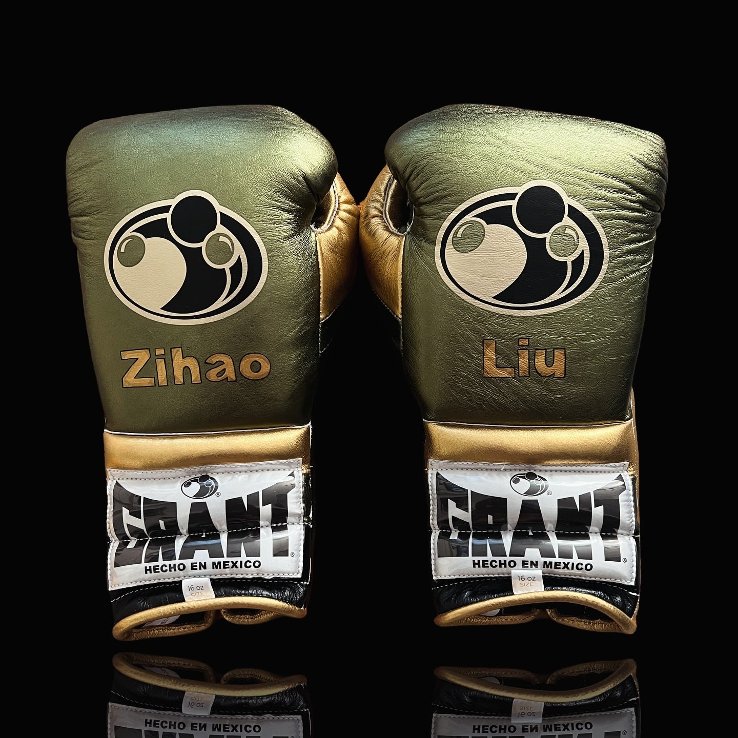 grant boxing gloves green/gold/black back view premium leather professional training gloves