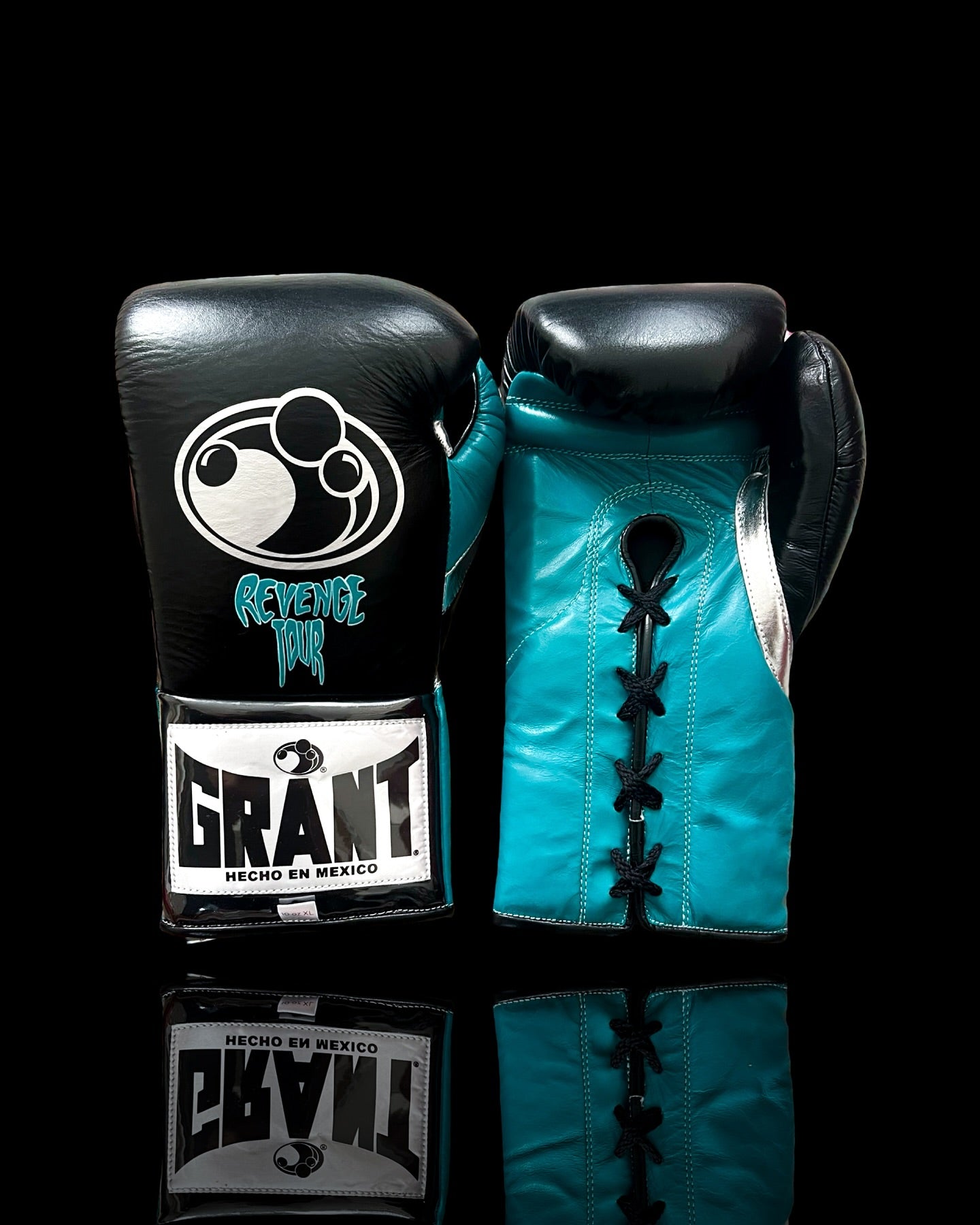 grant boxing gloves black/blue/silver front view for heavy bag and sparring