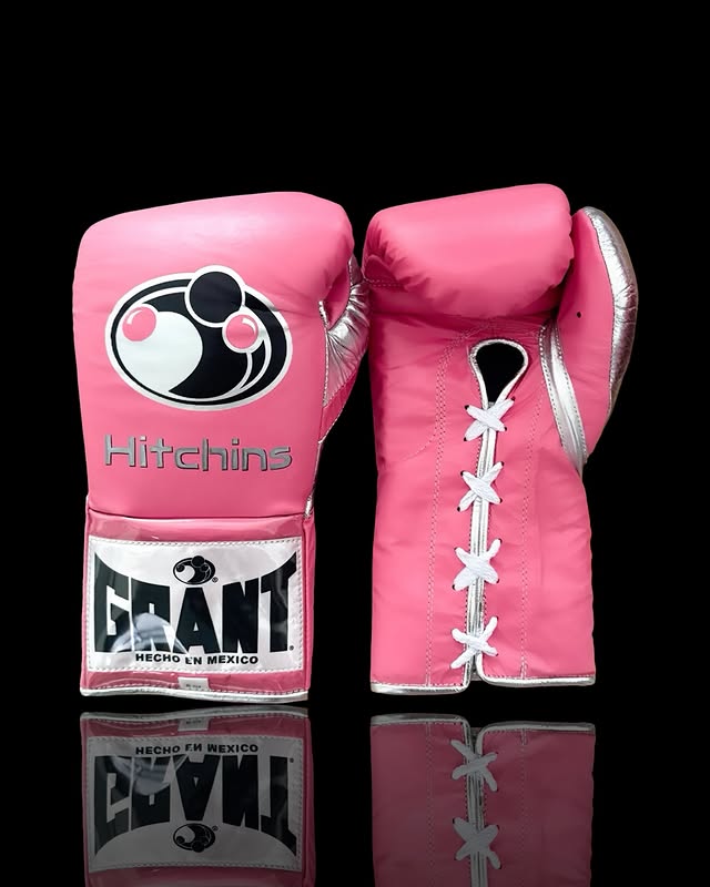 grant boxing gloves pink/silver front view premium leather fight gear