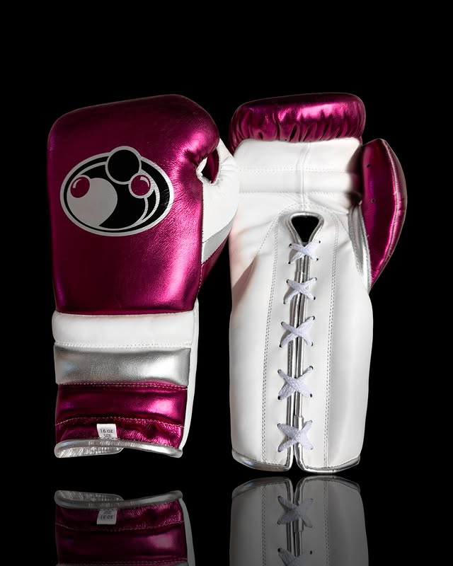 grant boxing gloves pink/white/silver front view lace up high quality sparring gloves