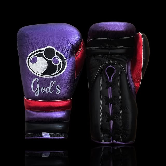 grant boxing gloves purple/black/red front and bac view premium leather professional training gloves