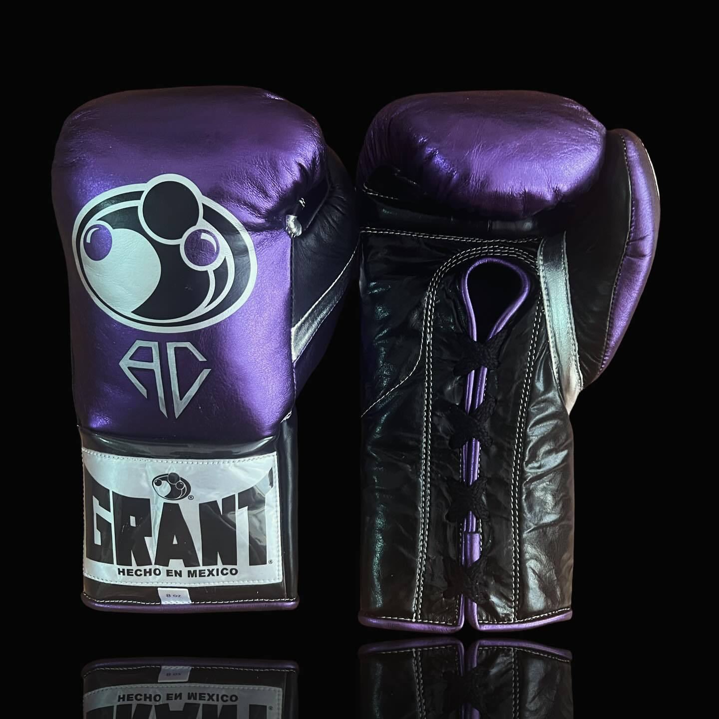 grant boxing gloves purple/black/silver front view custom name boxing training gloves
