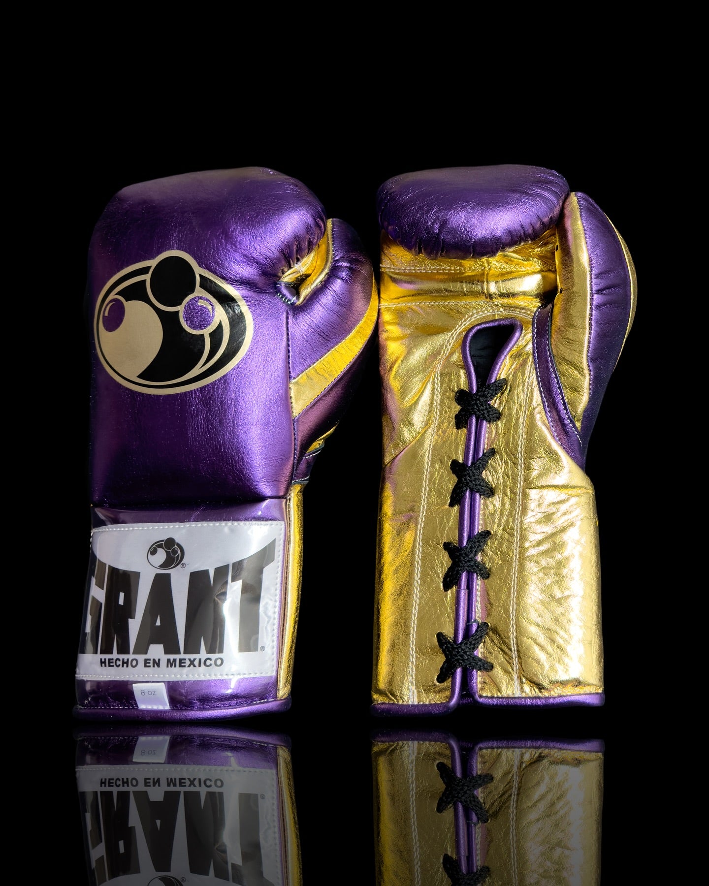 grant boxing gloves purple/gold front view high quality lace up boxing gloves
