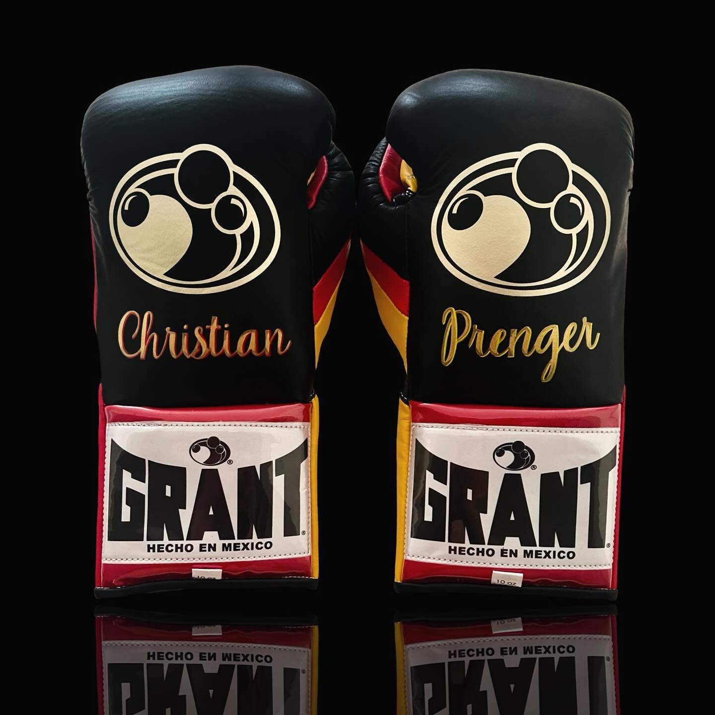 grant boxing gloves black/red/yellow back and thumb view premium fight gloves for athletes