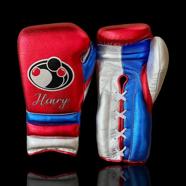 grant boxing gloves red/silver/blue front and back view professional sparring and training gear