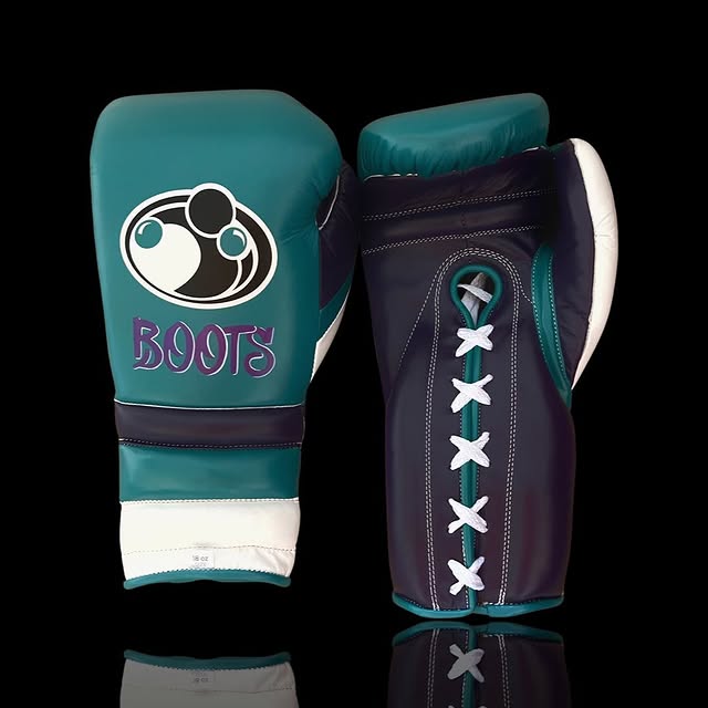 grant boxing gloves teal/purple/white front view premium leather professional training gloves