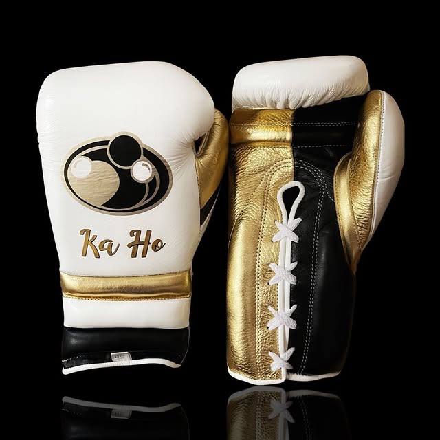grant boxing gloves white/black/gold front and back view lace up high quality sparring gloves