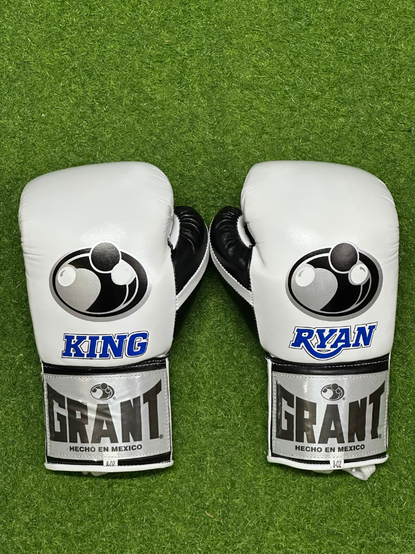 grant boxing gloves white-black back view high quality lace up boxing gloves
