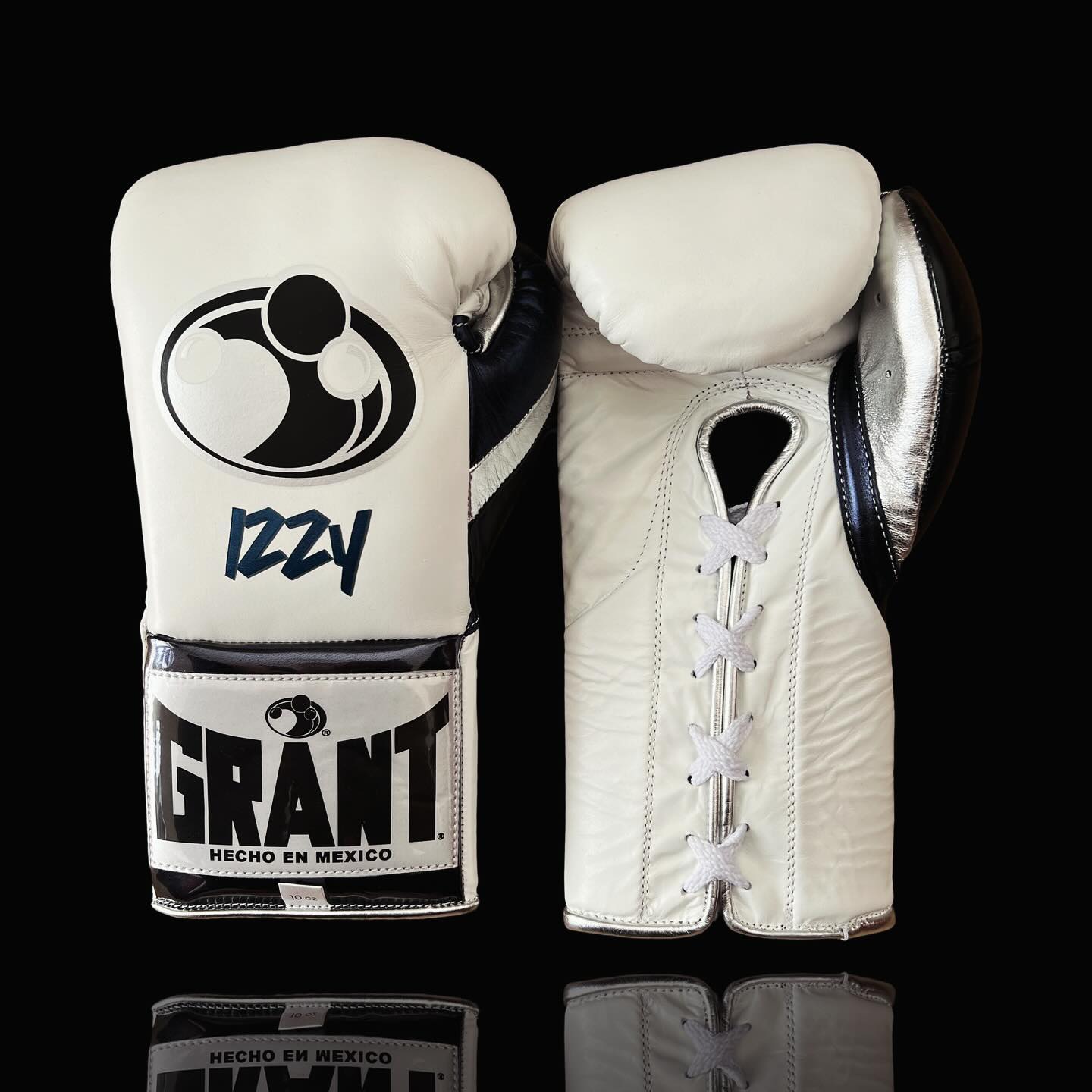 grant boxing gloves white-black front view high quality lace up boxing gloves