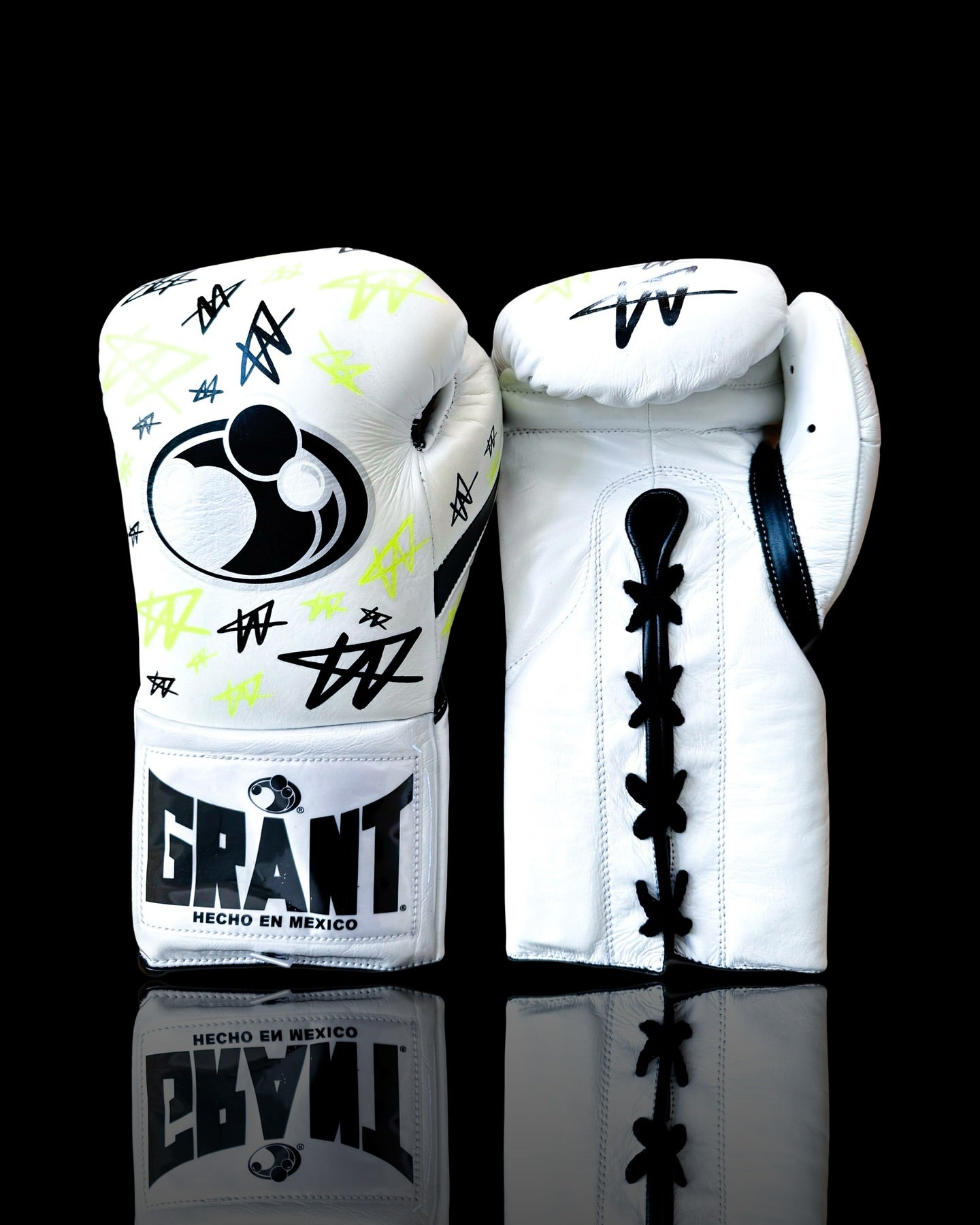 grant white-black front view boxing gloves for heavy bag and sparring