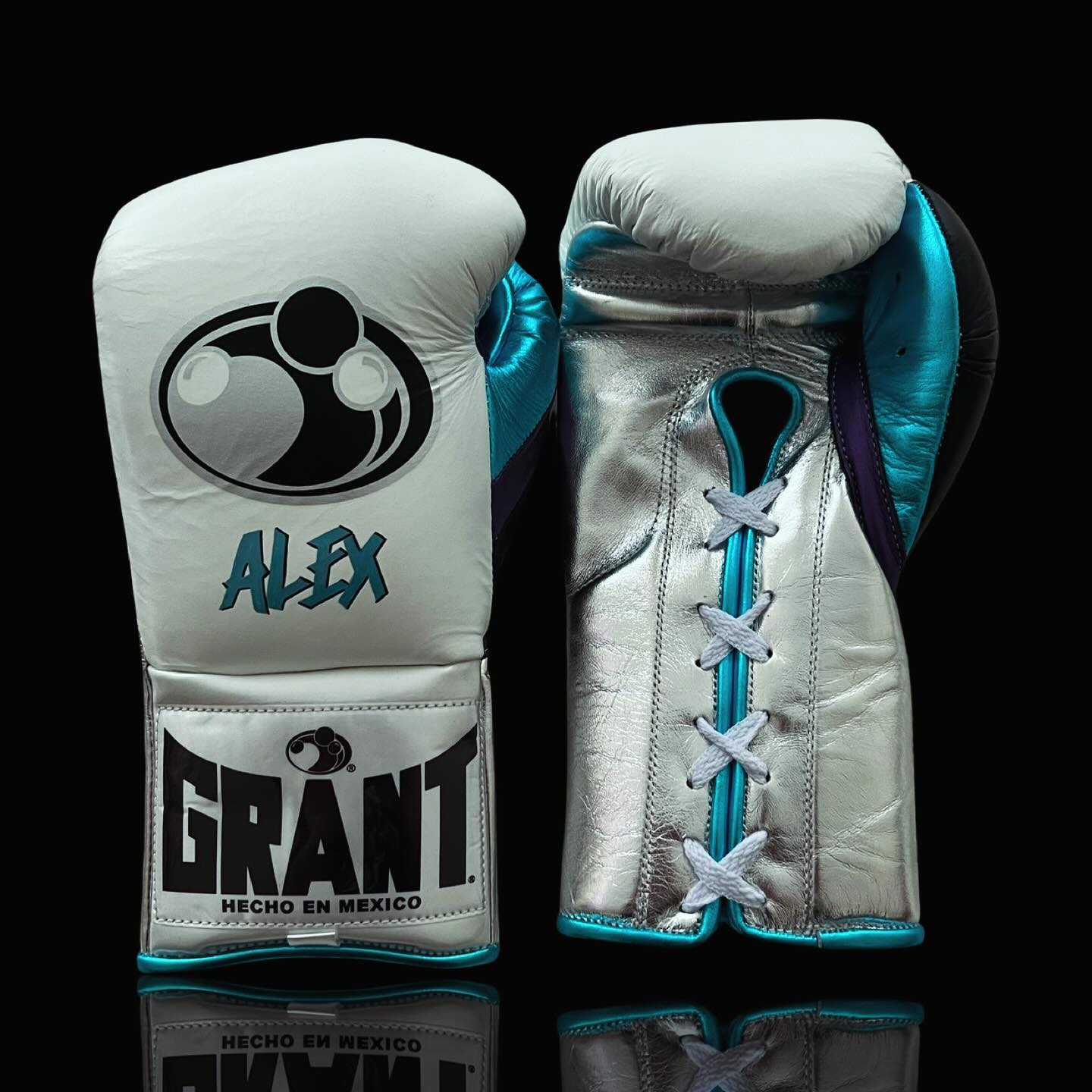 grant boxing gloves white/blue/black front view premium fight gloves for athletes