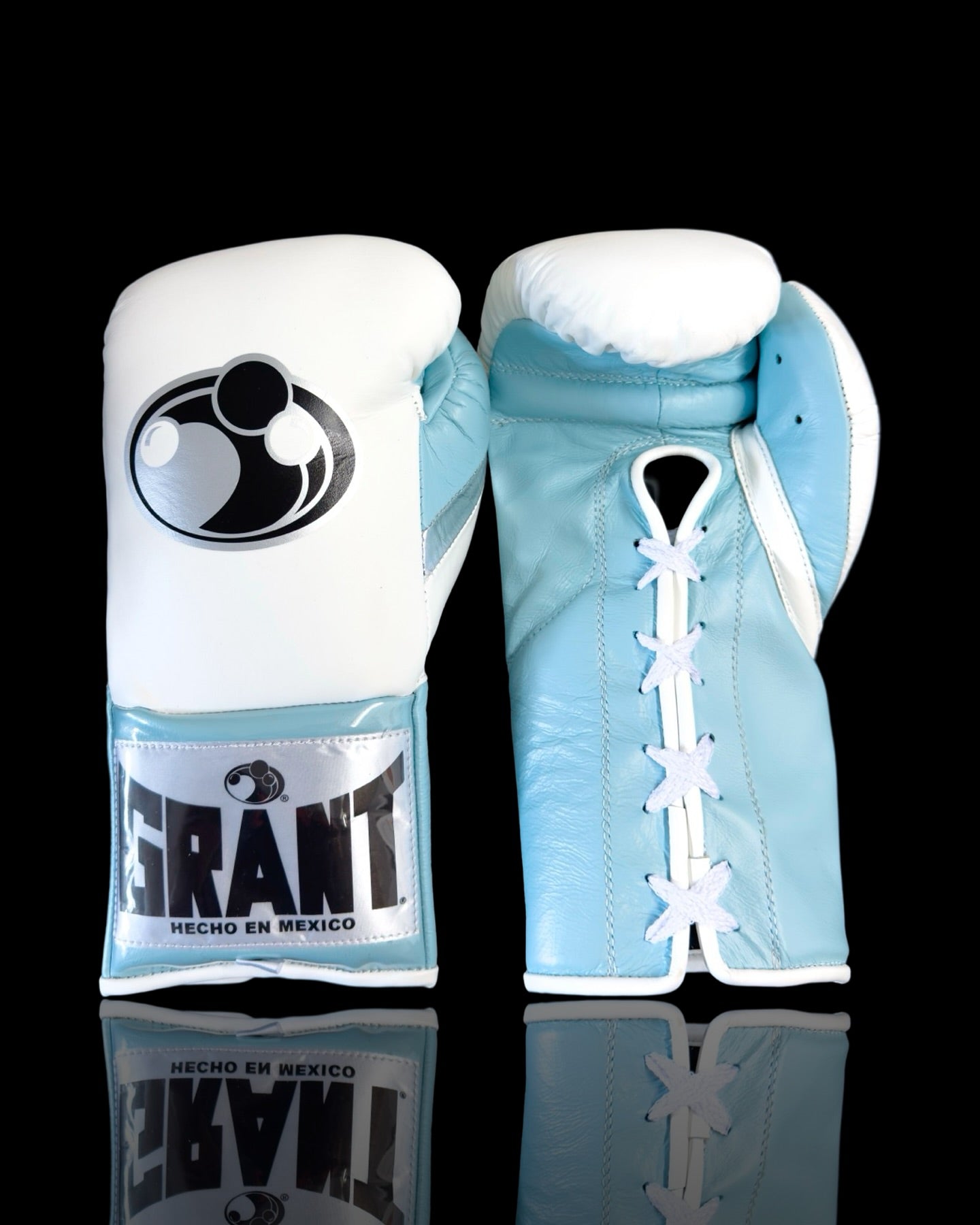 grant boxing gloves white/blue front view custom name boxing training gloves