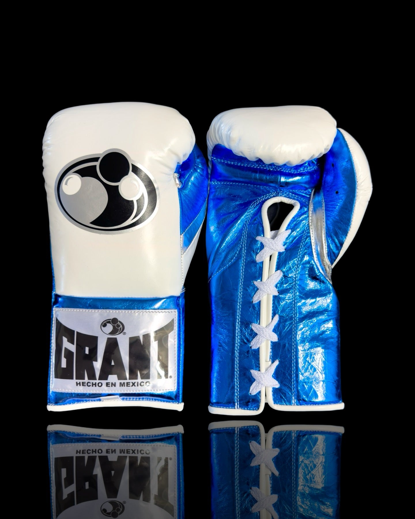 grant boxing gloves white/blue/silver front view premium fight gloves for athletes