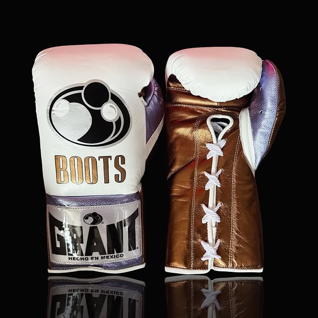 grant boxing gloves white/brown/grey front view professional boxing gear premium quality