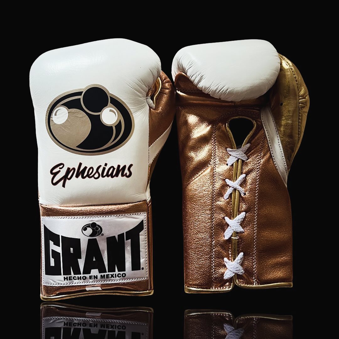 grant white/brown boxing gloves front view premium leather training gloves