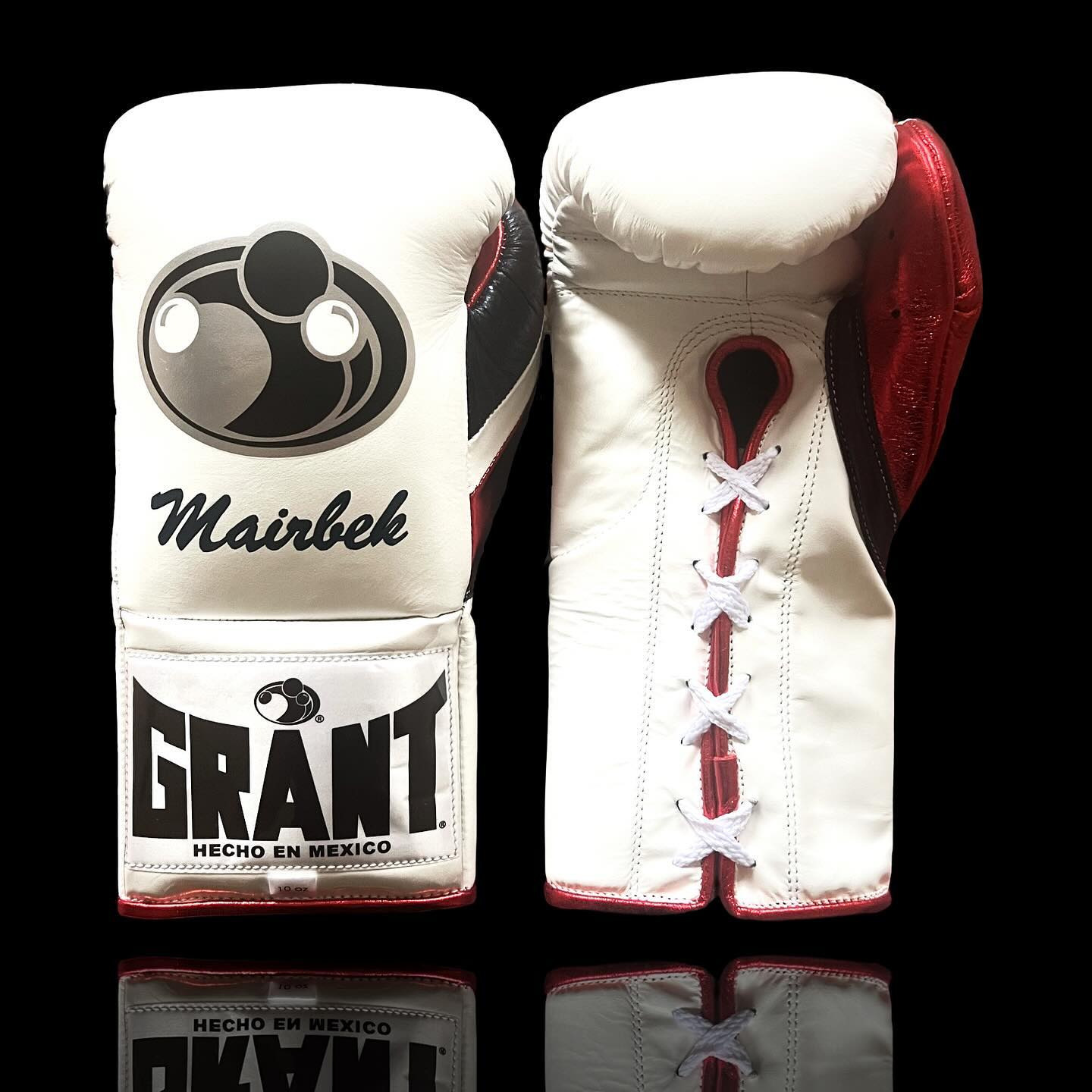 grant boxing gloves white/red/black front view professional boxing gear premium quality