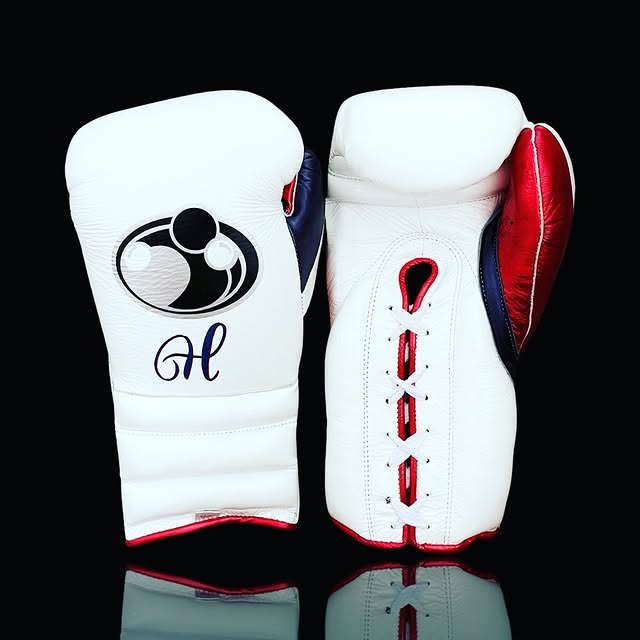 grant boxing gloves white/red/blue front and back view custom training gloves for boxing