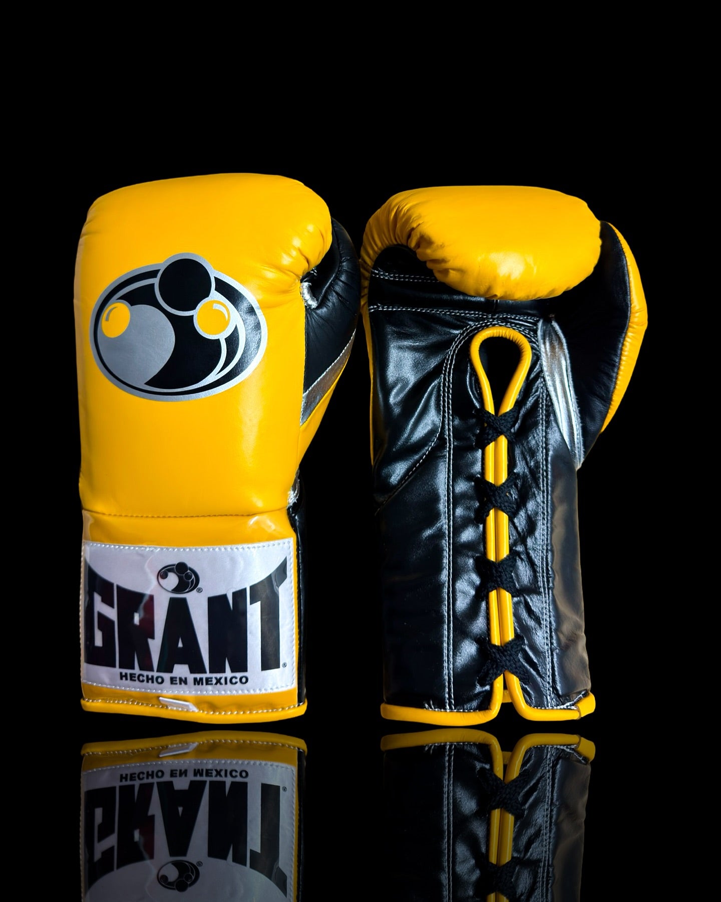 grant boxing gloves yellow/black/silver front view premium fight gloves for athletes