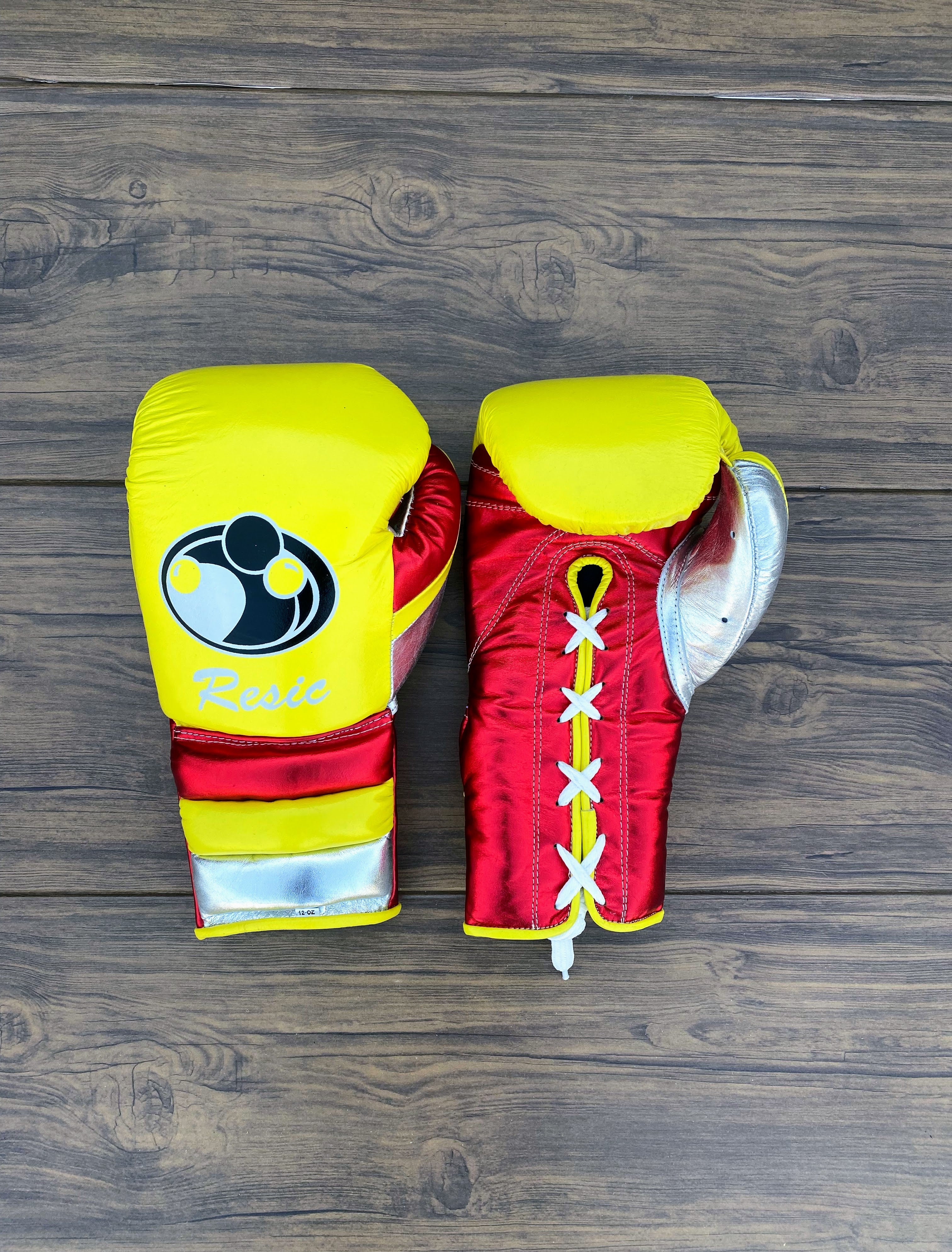 grant boxing gloves yellow/red/silver front and back view professional boxing gear premium quality