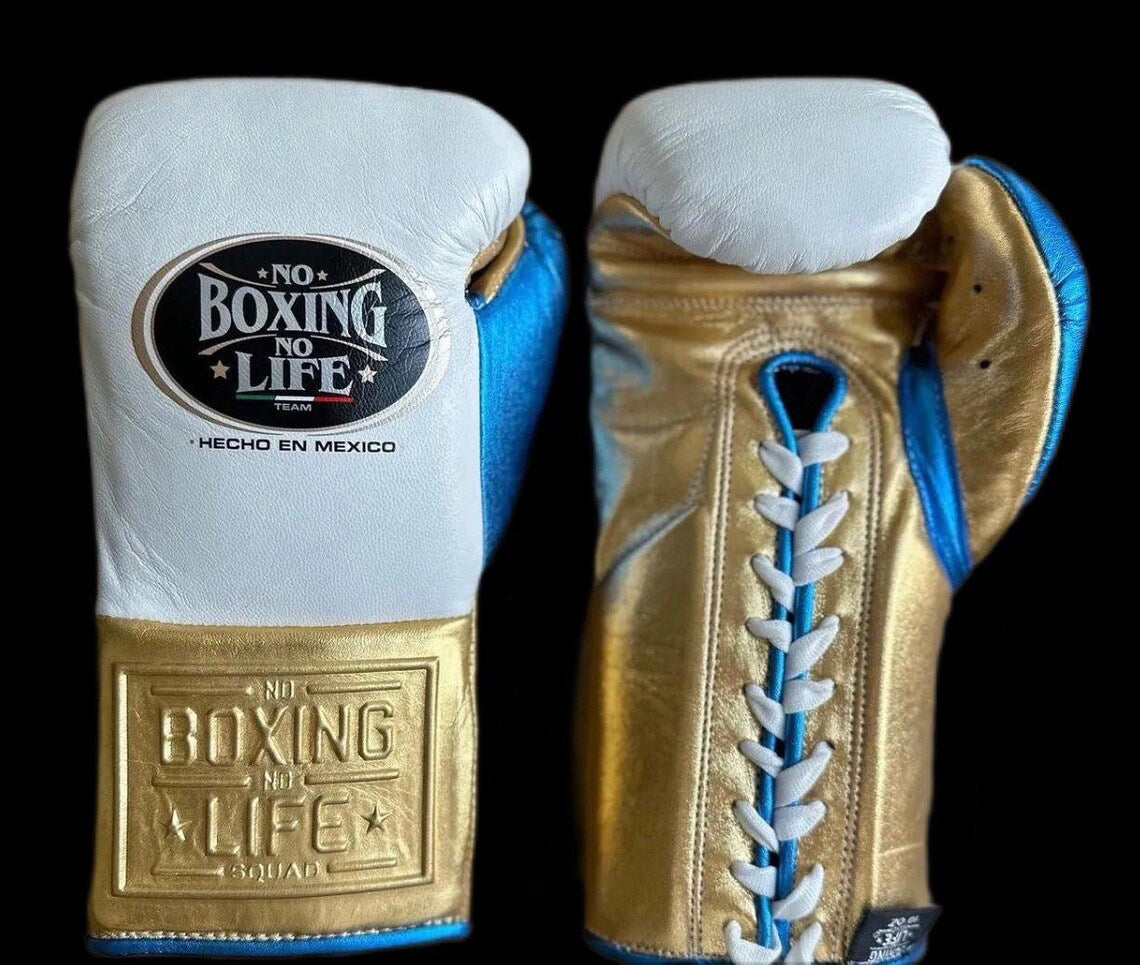 No Boxing No Life Boxing Gloves White/Gold/Blue Customizable