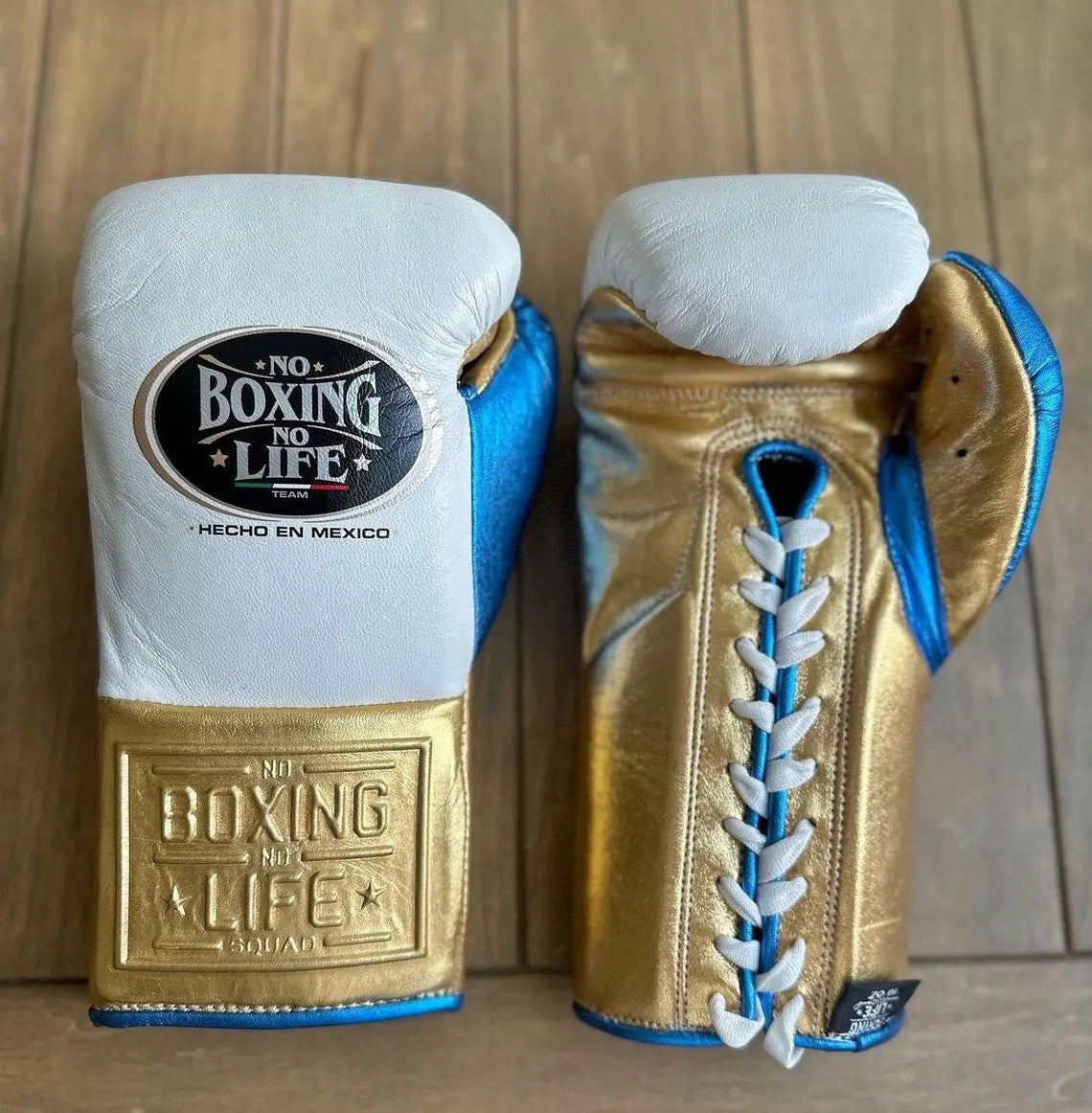 No Boxing No Life Boxing Gloves White/Gold/Blue Customizable