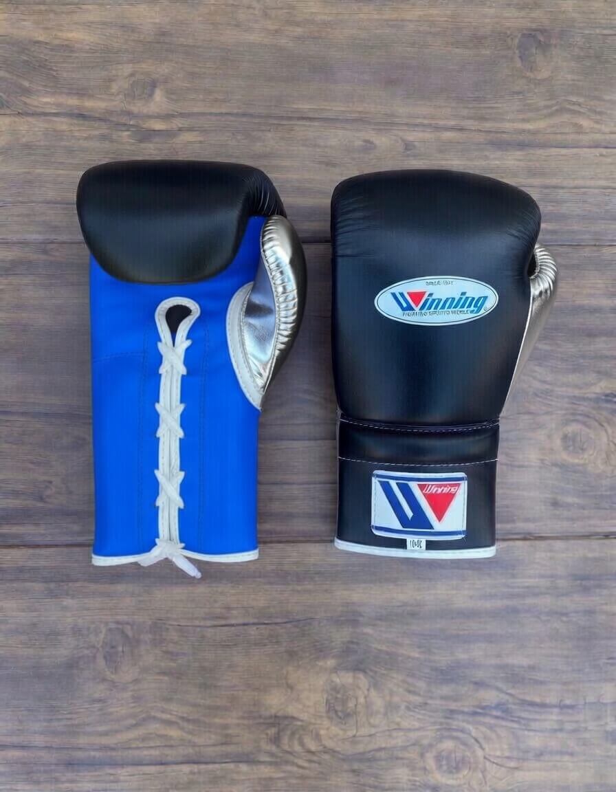 Winning Boxing Gloves Black/Blue/Silver Durable Leather