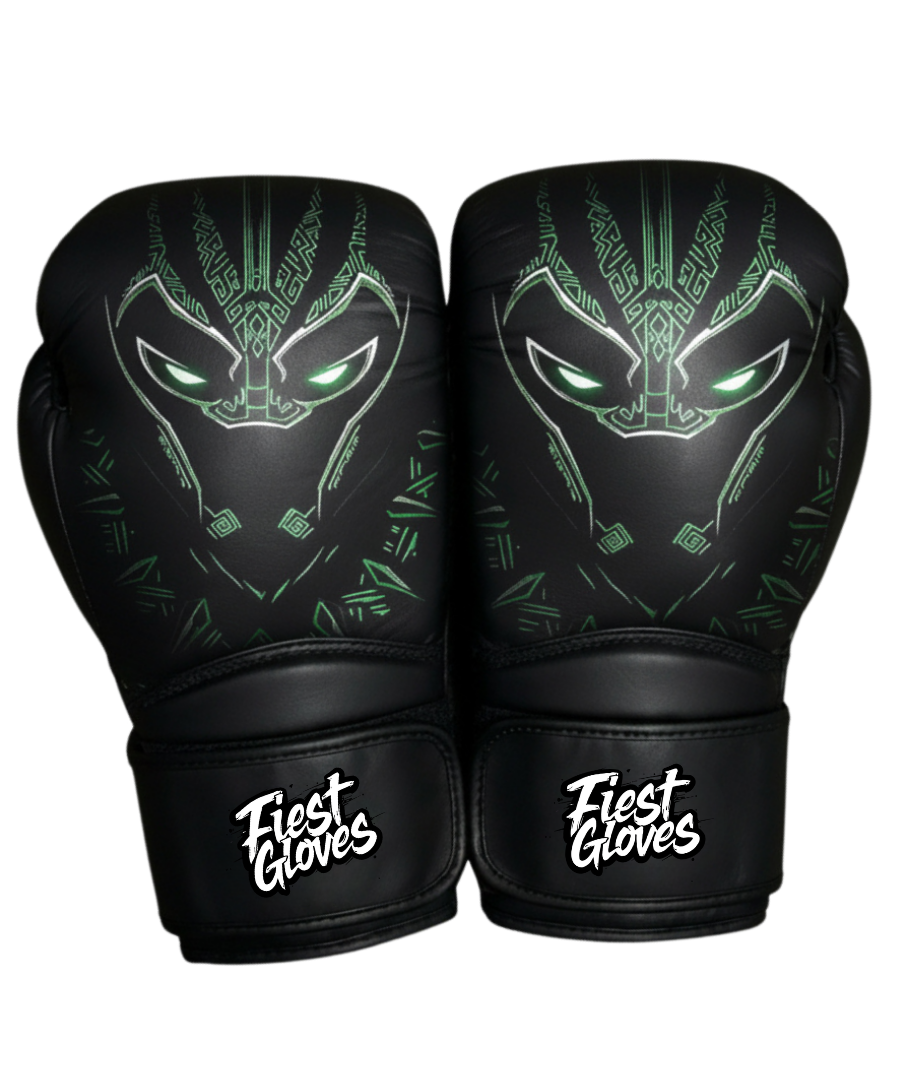 Fiest Winning Style Boxing Gloves Black/Green Leather Velcro