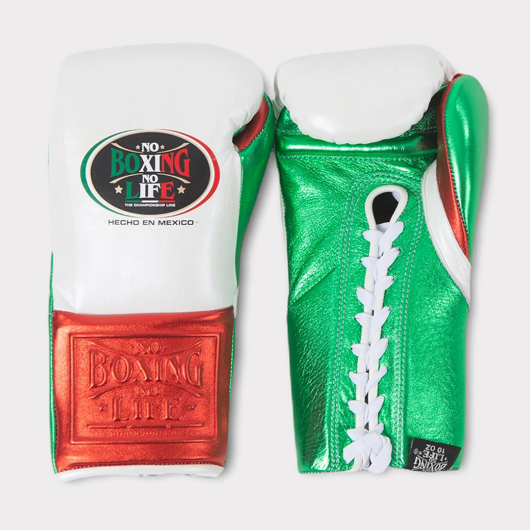 No Boxing No Life White/Green Professional Training Boxing Gloves | Customizable gloves