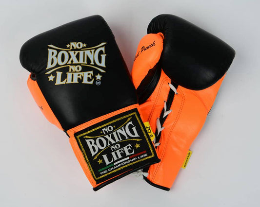 No Boxing No Life Black/Orange Professional Boxing Gloves | Customizable