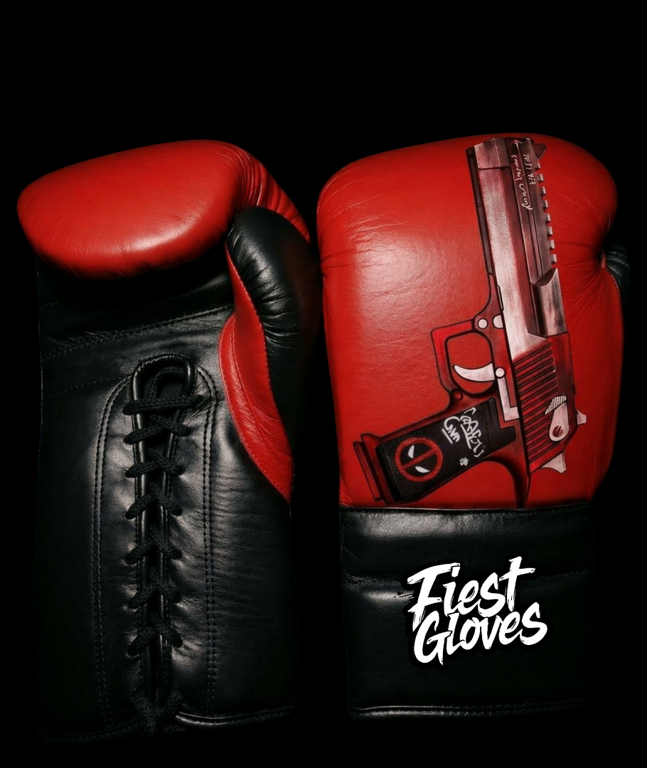 Fiest Winning Style Boxing Gloves Black/Red Customizable Lace-Up