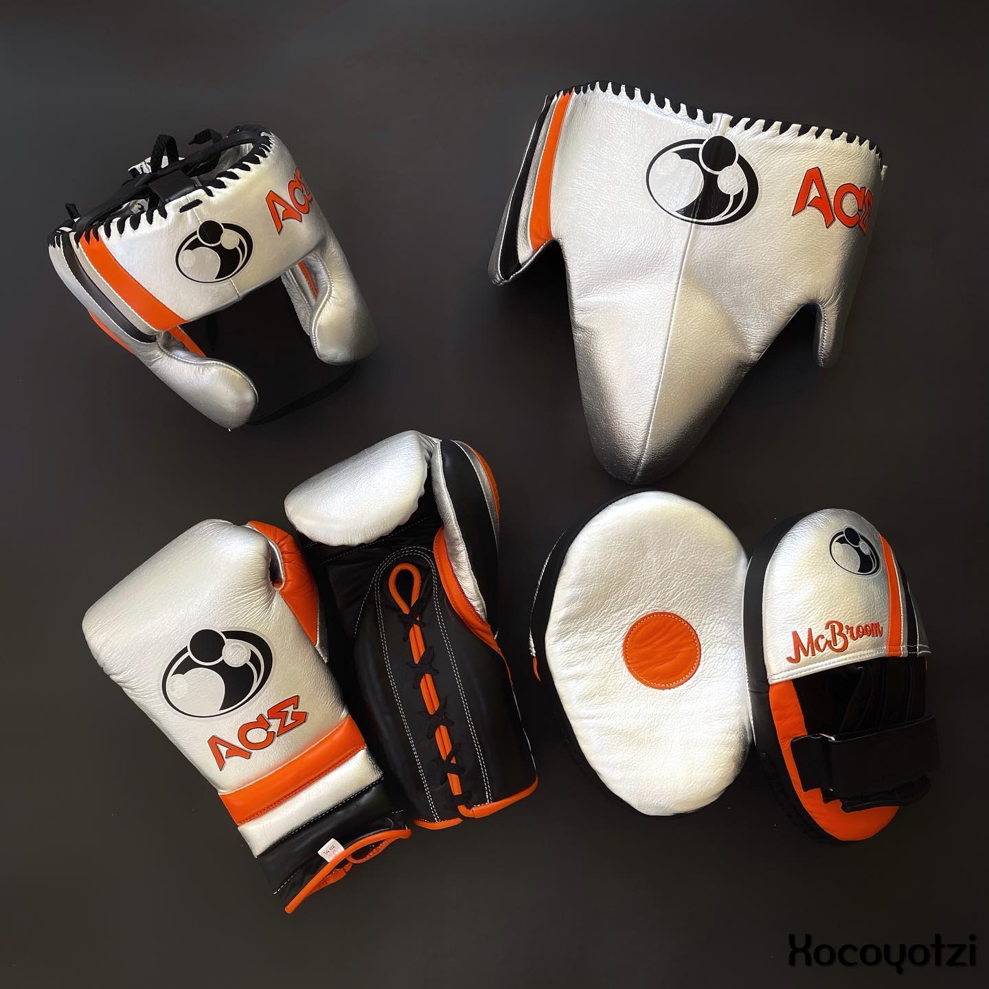 Boxing Gloves Set, Silver/Orange Boxing set, Boxing Head Guard