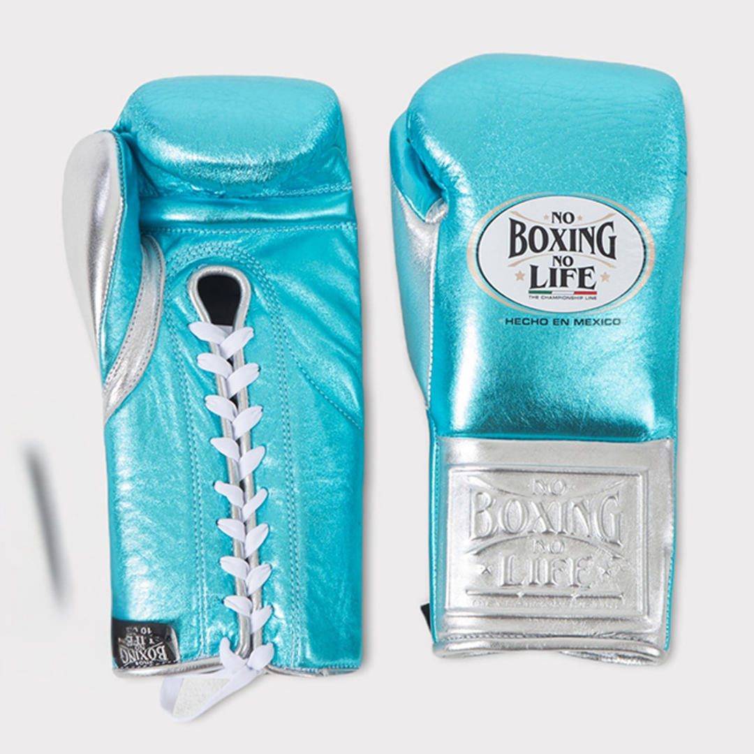 No Boxing No Life Blue/Silver Professional Training Boxing Gloves | Customizable
