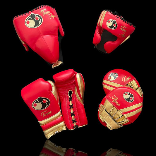 Boxing Gloves Set, Red/Gold Boxing set, Boxing Head Guard
