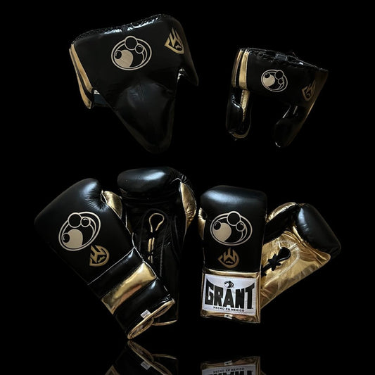 Boxing Gloves Set, Brown/Gold Boxing set, Boxing Head Guard